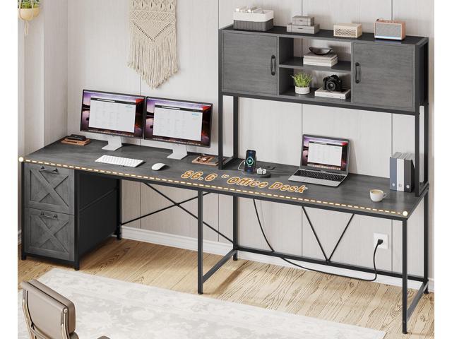 SEDETA L Shaped Gaming Desk, Reversible Computer Desk with Fabric Drawers and Power Outlet, Gaming Desk with Led Lights, Hutch and Storage Shelf...