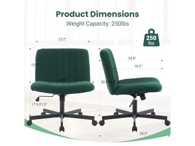 Green Desk Chair with Wheels Criss Cross Seat Home Wide Armless Office Computer Chair Adjustable Swivel Side Vanity Chair Dark Green for Girls