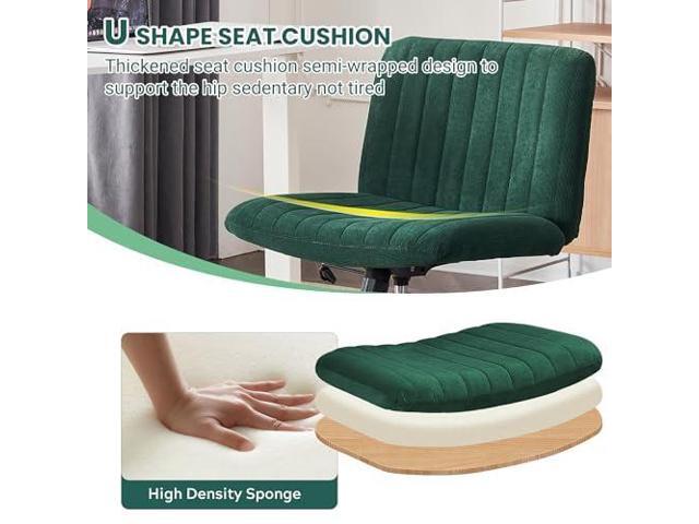 Green Desk Chair with Wheels Criss Cross Seat Home Wide Armless Office Computer Chair Adjustable Swivel Side Vanity Chair Dark Green for Girls