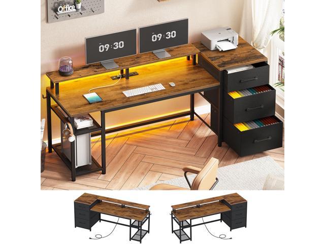 SEDETA 59' Office Desk with Drawers, Reversible Computer Desk with File Drawers & Storage, Gaming Desk with LED Lights & Power Outlet, Home Office...