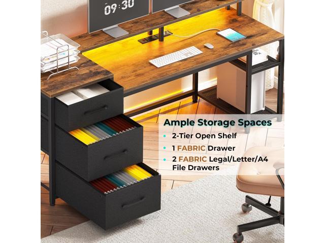 SEDETA 59' Office Desk with Drawers, Reversible Computer Desk with File Drawers & Storage, Gaming Desk with LED Lights & Power Outlet, Home Office...