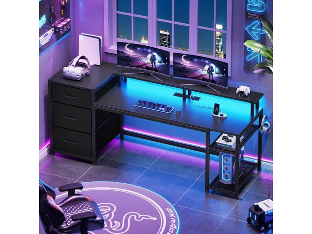 SEDETA 59' Office Desk with Drawers, Reversible Computer Desk with File Drawers & Storage, Gaming Desk with LED Lights & Power Outlet, Home Office...