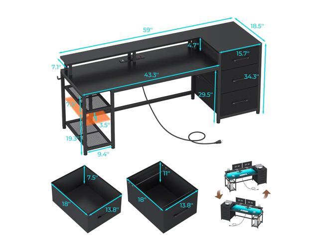 SEDETA 59' Office Desk with Drawers, Reversible Computer Desk with File Drawers & Storage, Gaming Desk with LED Lights & Power Outlet, Home Office...