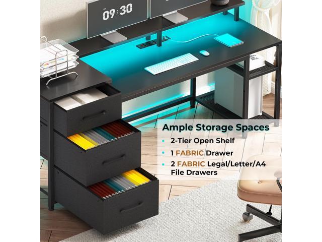 SEDETA 59' Office Desk with Drawers, Reversible Computer Desk with File Drawers & Storage, Gaming Desk with LED Lights & Power Outlet, Home Office...