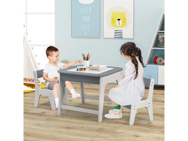 Costzon Kids Table and Chair Set, 3-in-1 Wooden Activity Table with Removable Tabletop, Blackboard & Whiteboard, Storage Space for Arts Crafts...