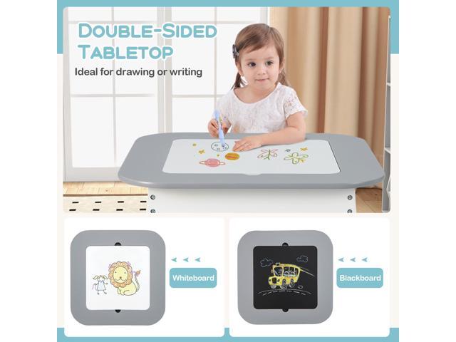 Costzon Kids Table and Chair Set, 3-in-1 Wooden Activity Table with Removable Tabletop, Blackboard & Whiteboard, Storage Space for Arts Crafts...
