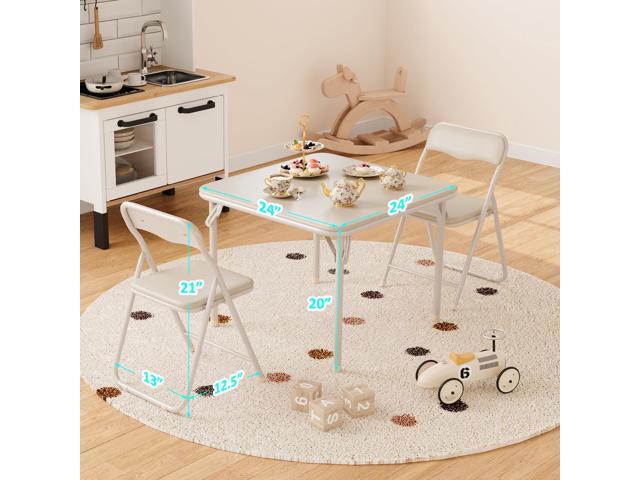 GAOMON Boys and Girls Folding Table and Chairs Set of 3, Portable Table and Chair with PU Soft Cushion,Suitable for Eating,Reading and Playing-Beige