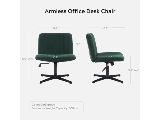 Green Criss Cross Chair No Wheels Armless Wide Seat Office Chair Swivel Vanity Velvet Padded Vanity Chair for Girls