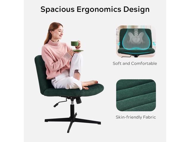 Green Criss Cross Chair No Wheels Armless Wide Seat Office Chair Swivel Vanity Velvet Padded Vanity Chair for Girls