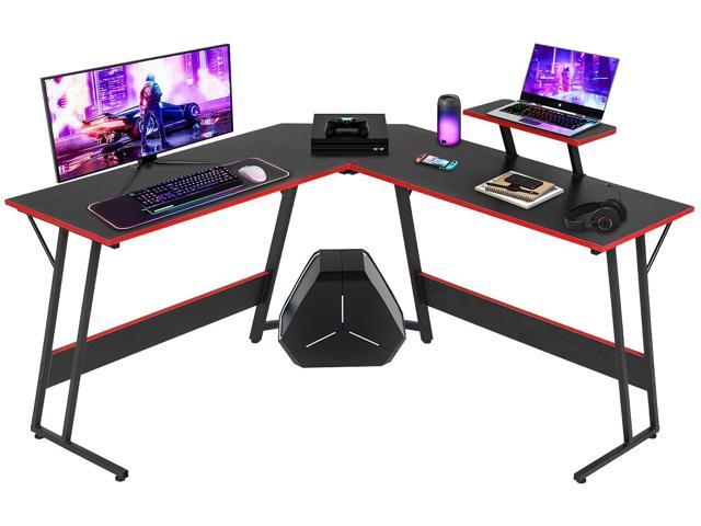 NChanmar L Shaped Gaming Desk with Monitor Riser Stand, Home Office Corner Desk for Studying, Working, Large Desktop, Black