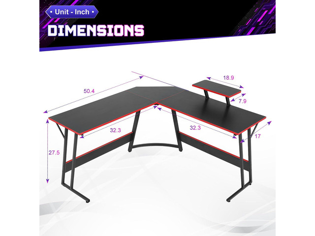NChanmar L Shaped Gaming Desk with Monitor Riser Stand, Home Office Corner Desk for Studying, Working, Large Desktop, Black