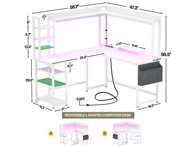 Aheaplus L Shaped Gaming Desk, Reversible L Shaped Desk with Power Outlet and Led Lights, Gaming Desk Corner Computer Desk with Hutch, Monitor...