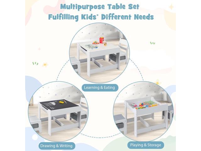 GLACER Kids Table and Chairs, 3 in 1 Wooden Activity Table with Storage, Reversible Tabletop, Chalkboard for Crafts, Drawing, Reading, Toddler...