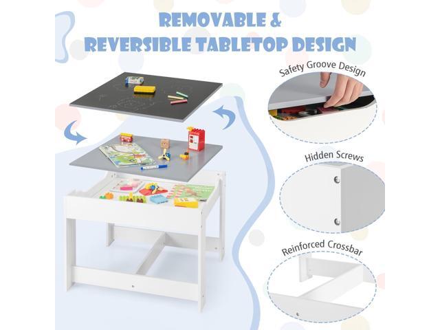 GLACER Kids Table and Chairs, 3 in 1 Wooden Activity Table with Storage, Reversible Tabletop, Chalkboard for Crafts, Drawing, Reading, Toddler...