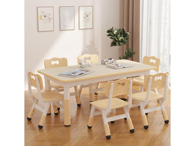 GAOMON Kids Table and 6 Chair Set, Height Adjustable Toddler Table and Chairs Set with Graffiti Desktop for Ages 2-10, Non-Slip Legs, Children...