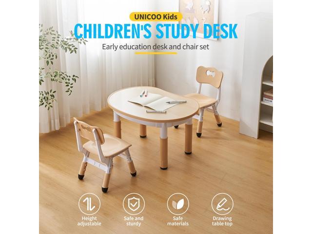 UNICOO Kids Round Activity Table and Chairs Set, Height Adjustable Plastic Children Art Desk with 2 Seats, Kids Set Table Set