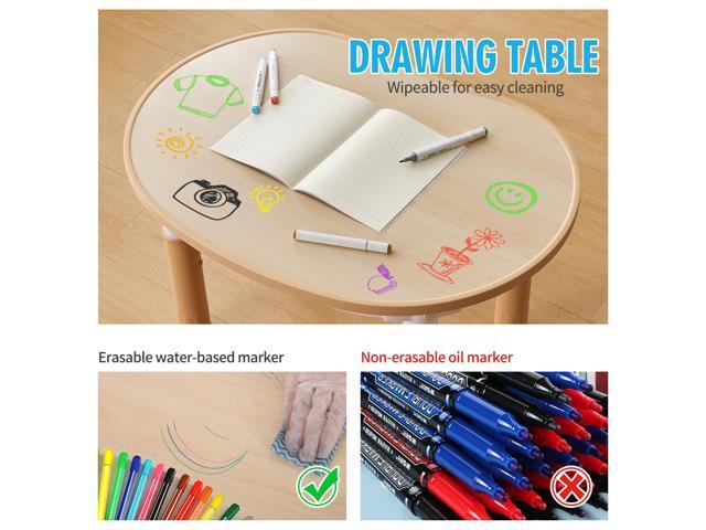 UNICOO Kids Round Activity Table and Chairs Set, Height Adjustable Plastic Children Art Desk with 2 Seats, Kids Set Table Set