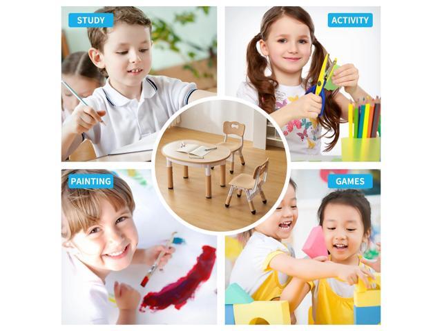 UNICOO Kids Round Activity Table and Chairs Set, Height Adjustable Plastic Children Art Desk with 2 Seats, Kids Set Table Set