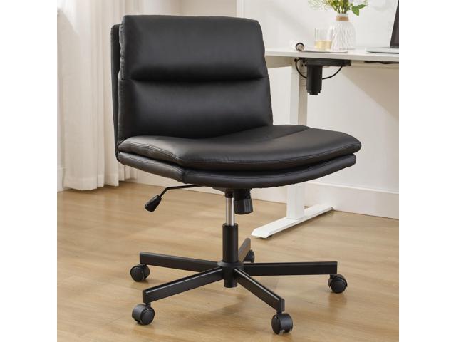 Okeysen Criss Cross Chair with Wheels, Armless Wide Seat Cross Legged Comfy Office Desk Chair, PU Leather Height Adjustable Swivel Computer Task...