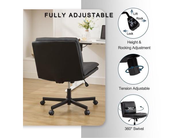 Okeysen Criss Cross Chair with Wheels, Armless Wide Seat Cross Legged Comfy Office Desk Chair, PU Leather Height Adjustable Swivel Computer Task...