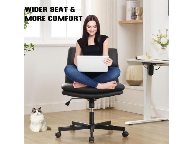 Okeysen Criss Cross Chair with Wheels, Armless Wide Seat Cross Legged Comfy Office Desk Chair, PU Leather Height Adjustable Swivel Computer Task...