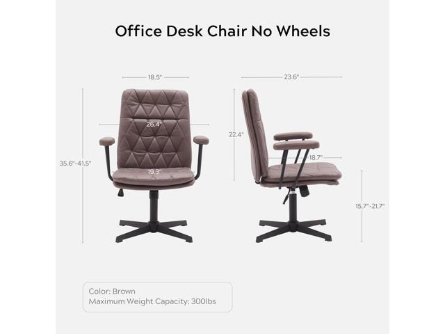 Criss Cross Chair with Arms Home Office Desk Chair No Wheels Adjustable Thick Cushioned Swivel Accent Makeup Chair Brown