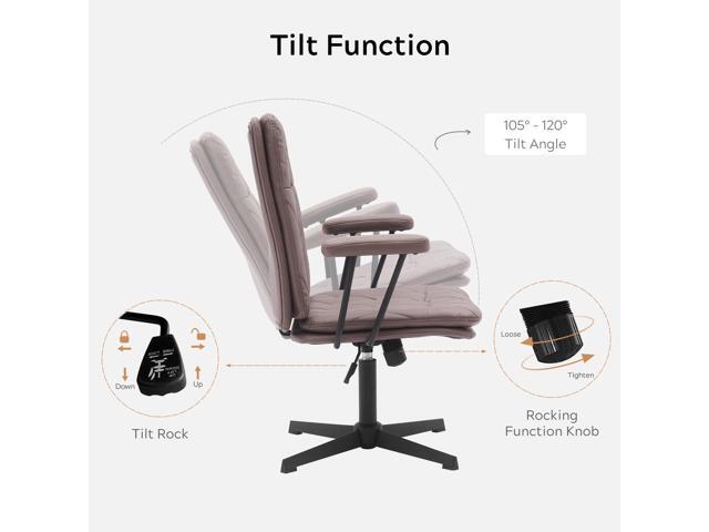 Criss Cross Chair with Arms Home Office Desk Chair No Wheels Adjustable Thick Cushioned Swivel Accent Makeup Chair Brown