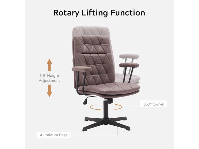 Criss Cross Chair with Arms Home Office Desk Chair No Wheels Adjustable Thick Cushioned Swivel Accent Makeup Chair Brown