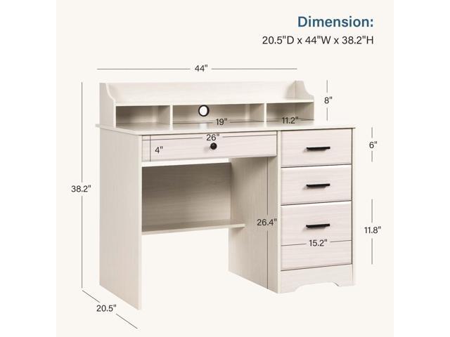 Small Desk with 4 Drawers, Computer Desk with Storage & Monitor Stand for Small Space, Office Desk with File Drawers & Shelve for Bedroom, Wood...