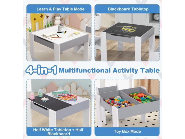 Costzon Kids Table and Chair Set, 4 in 1 Wooden Activity Table & 2 Chairs with Detachable Blackboard for Arts, Crafts, Drawing, Reading, Storage, 3...