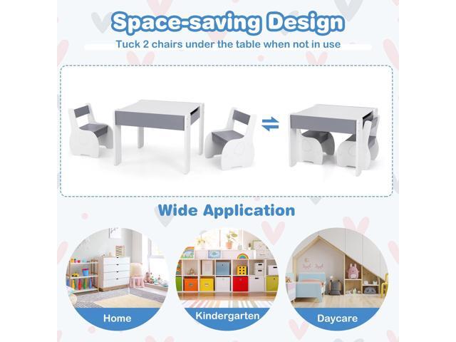 Costzon Kids Table and Chair Set, 4 in 1 Wooden Activity Table & 2 Chairs with Detachable Blackboard for Arts, Crafts, Drawing, Reading, Storage, 3...