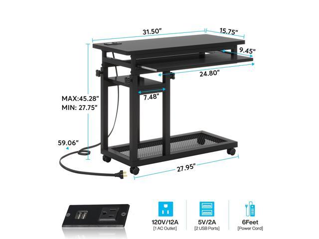 Tribesigns Small Portable Desk with Power Outlet, Height Adjustable Sofa Couch Bedside Laptop Table with Wheels, Mobile Standing Desk Rolling...