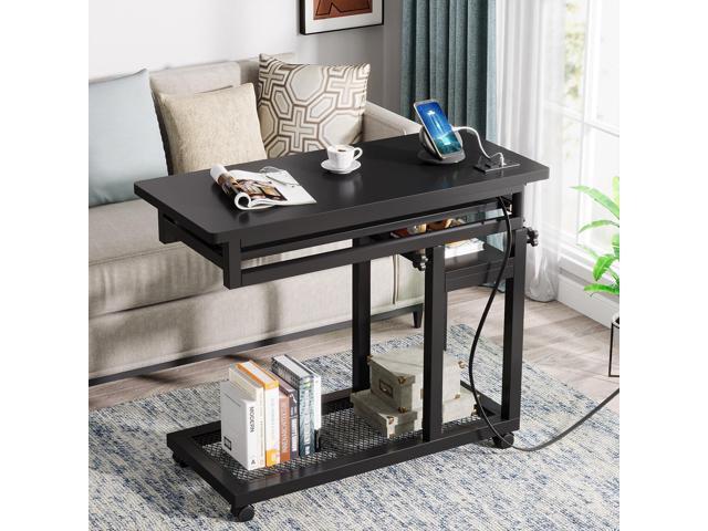 Tribesigns Small Portable Desk with Power Outlet, Height Adjustable Sofa Couch Bedside Laptop Table with Wheels, Mobile Standing Desk Rolling...