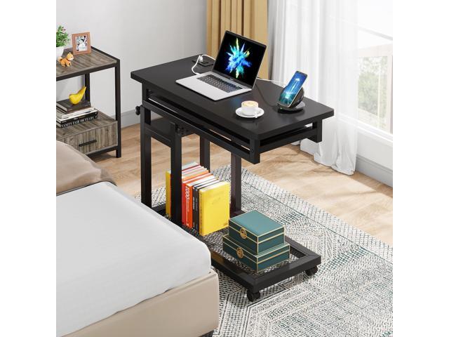Tribesigns Small Portable Desk with Power Outlet, Height Adjustable Sofa Couch Bedside Laptop Table with Wheels, Mobile Standing Desk Rolling...