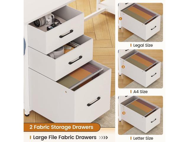SEDETA L Shaped Computer Desk, 58'' Office Desk with 3 Drawers and Bookshelf, L Shaped Corner Desk with Storage Shelves and LED Light for Home...