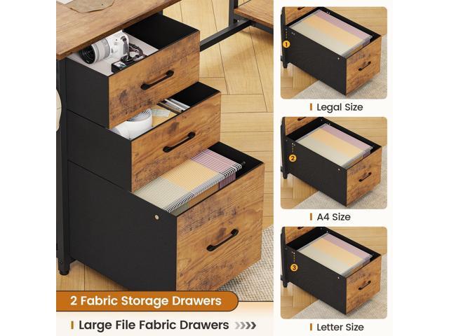 SEDETA L Shaped Computer Desk, 58'' Office Desk with 3 Drawers and Bookshelf, L Shaped Corner Desk with Storage Shelves and LED Light for Home...