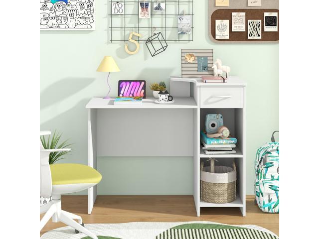Giantex Computer Desk with Storage, Modern PC Laptop Table with 5-Position Adjustable Shelf, Drawer & Cable Hole, Compact Study Writing Desk...