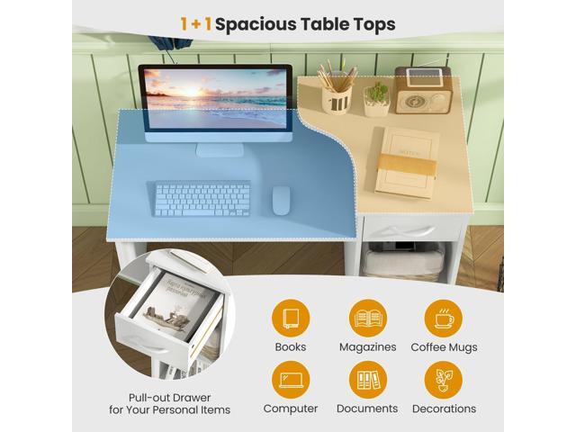Giantex Computer Desk with Storage, Modern PC Laptop Table with 5-Position Adjustable Shelf, Drawer & Cable Hole, Compact Study Writing Desk...