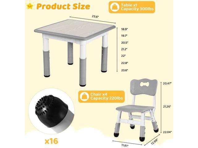 Arlopu Kids Table and 4 Chairs Set, Height Adjustable ((18.9'23.6'), Anti-Slip Childrens Activity Desk, Wipe-Clean Desktop, Montessori Learning,...