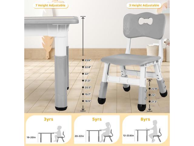 Arlopu Kids Table and 4 Chairs Set, Height Adjustable ((18.9'23.6'), Anti-Slip Childrens Activity Desk, Wipe-Clean Desktop, Montessori Learning,...
