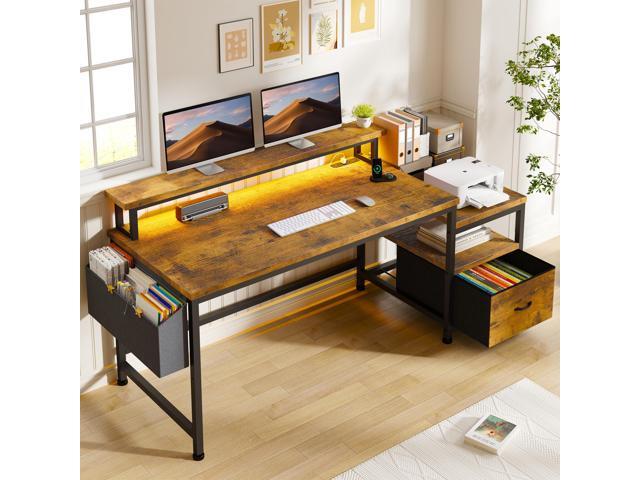 EnHomee 57' Office Desk with Drawers and Printer Space,Computer Desk with Power Outlets,Home Office Desks with File Drawers Cabinet,Study and...