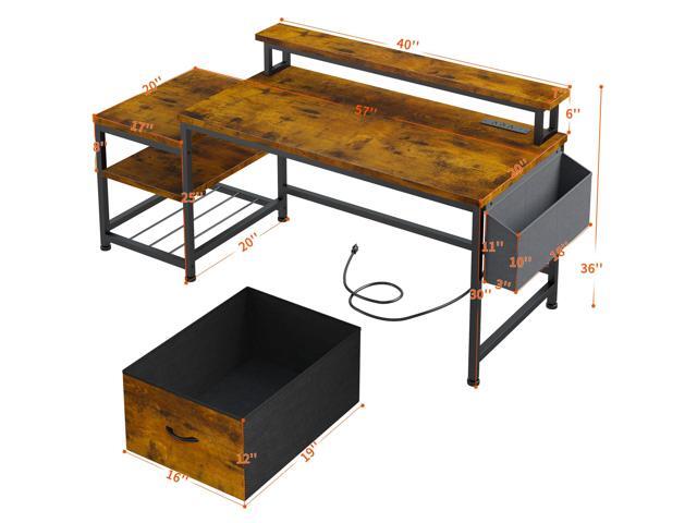 EnHomee 57' Office Desk with Drawers and Printer Space,Computer Desk with Power Outlets,Home Office Desks with File Drawers Cabinet,Study and...