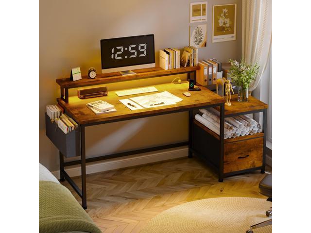 EnHomee 57' Office Desk with Drawers and Printer Space,Computer Desk with Power Outlets,Home Office Desks with File Drawers Cabinet,Study and...