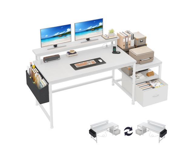 EnHomee 57' Office Desk with Drawers and Printer Space,Computer Desk with Power Outlets,Home Office Desks with File Drawers Cabinet,Study Writing...