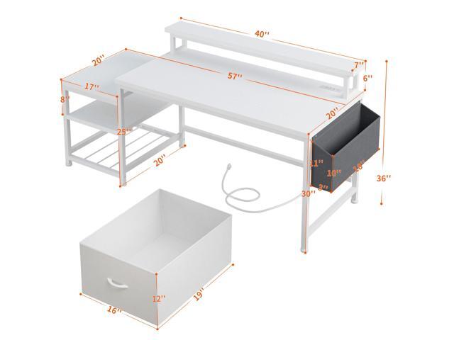 EnHomee 57' Office Desk with Drawers and Printer Space,Computer Desk with Power Outlets,Home Office Desks with File Drawers Cabinet,Study Writing...