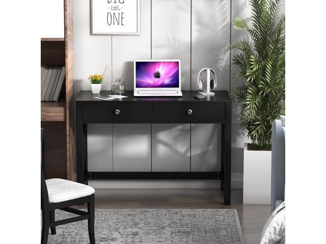 WiberWi Home Office Desk with Drawers, Black Modern Writing Computer Desk, Small Makeup Vanity Table for Bedroom, Study Table for Home Office