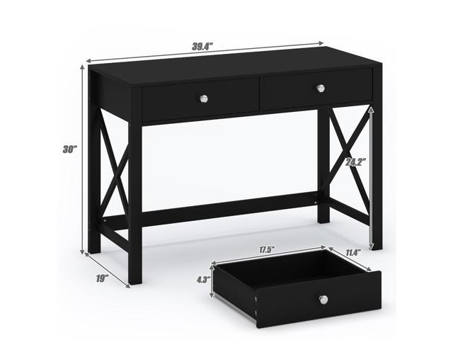 WiberWi Home Office Desk with Drawers, Black Modern Writing Computer Desk, Small Makeup Vanity Table for Bedroom, Study Table for Home Office