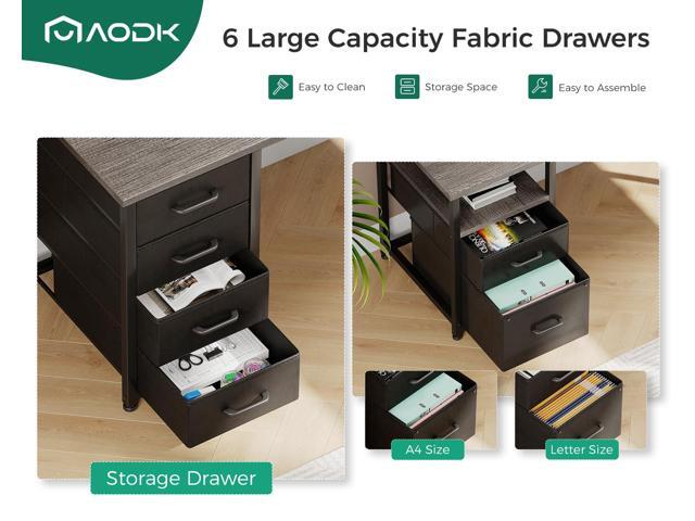 AODK 66' L Shaped Desk, 113' Computer Desk with File Cabinet & 4 Fabric Drawers, Home Office Desk with Monitor Shelf & Power Outlet, Two Person...