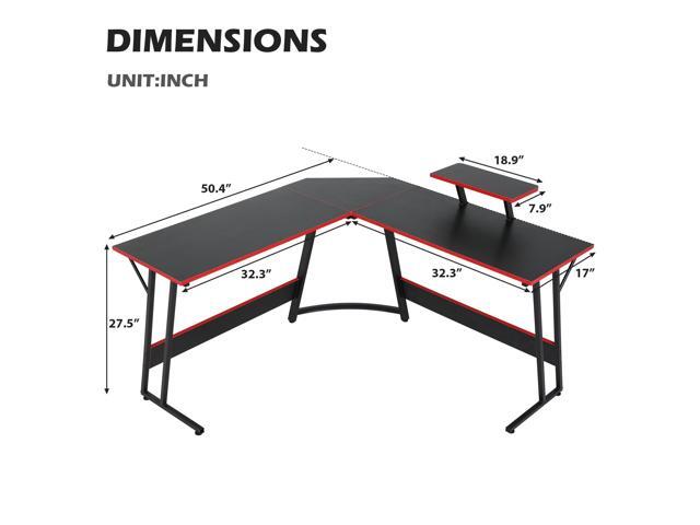L Shaped Gaming Desk Modern Computer Desk, Home Office Desks with Large Monitor Riser Stand, Sturdy PC Desk for Bedroom Minimalist Black 50Inch