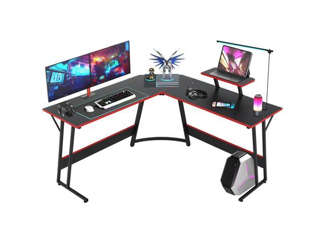 L Shaped Gaming Desk Modern Computer Desk, Home Office Desks with Large Monitor Riser Stand, Sturdy PC Desk for Bedroom Minimalist Black 50Inch